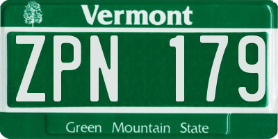 VT license plate ZPN179