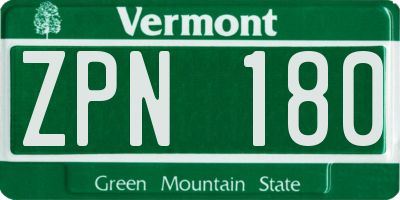 VT license plate ZPN180