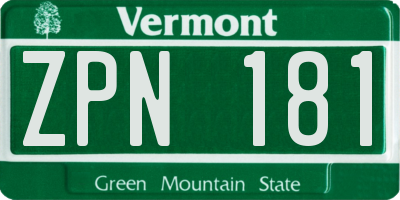 VT license plate ZPN181