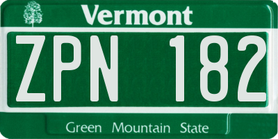 VT license plate ZPN182
