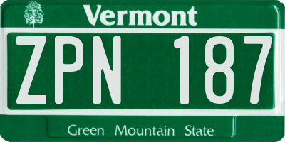 VT license plate ZPN187