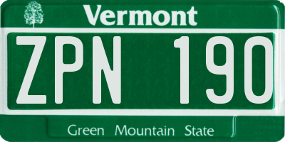 VT license plate ZPN190