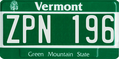 VT license plate ZPN196