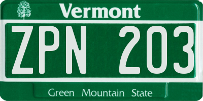 VT license plate ZPN203