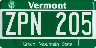 VT license plate ZPN205