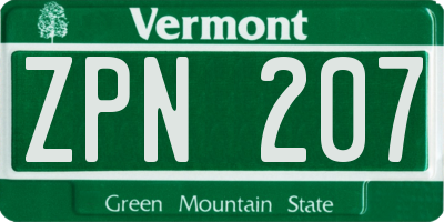 VT license plate ZPN207