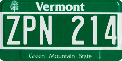 VT license plate ZPN214