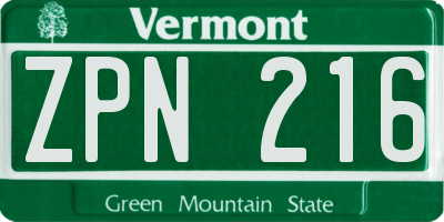 VT license plate ZPN216