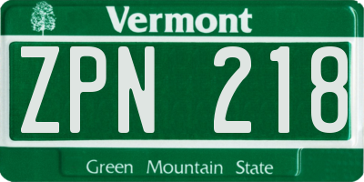 VT license plate ZPN218