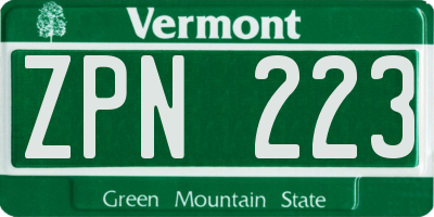 VT license plate ZPN223