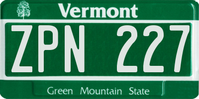 VT license plate ZPN227