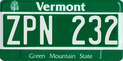 VT license plate ZPN232