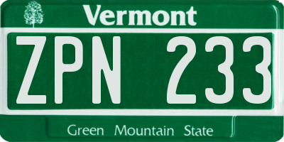 VT license plate ZPN233