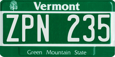 VT license plate ZPN235