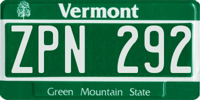 VT license plate ZPN292