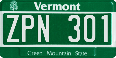 VT license plate ZPN301