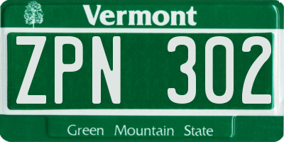 VT license plate ZPN302