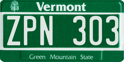 VT license plate ZPN303