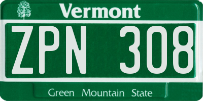 VT license plate ZPN308