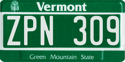 VT license plate ZPN309
