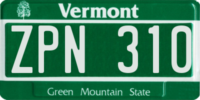 VT license plate ZPN310