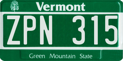 VT license plate ZPN315