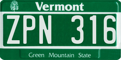 VT license plate ZPN316
