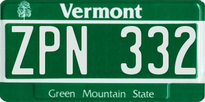 VT license plate ZPN332