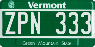 VT license plate ZPN333