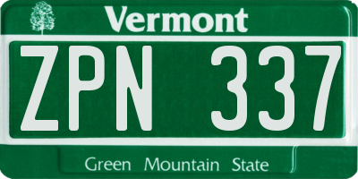 VT license plate ZPN337