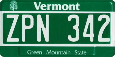 VT license plate ZPN342