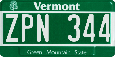 VT license plate ZPN344