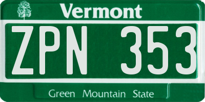 VT license plate ZPN353
