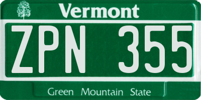 VT license plate ZPN355