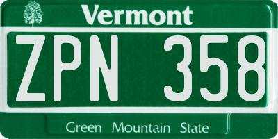 VT license plate ZPN358