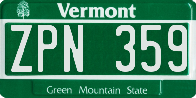 VT license plate ZPN359