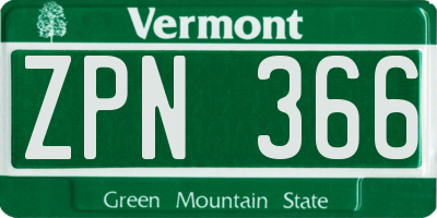 VT license plate ZPN366