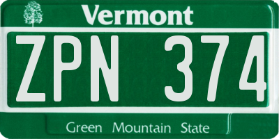 VT license plate ZPN374