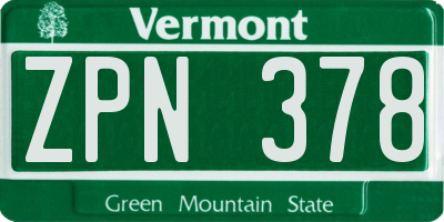 VT license plate ZPN378