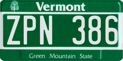 VT license plate ZPN386