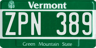 VT license plate ZPN389