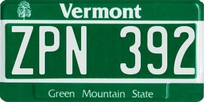 VT license plate ZPN392