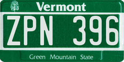 VT license plate ZPN396