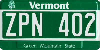 VT license plate ZPN402