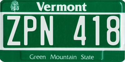 VT license plate ZPN418