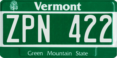 VT license plate ZPN422