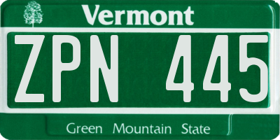 VT license plate ZPN445