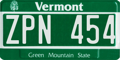 VT license plate ZPN454