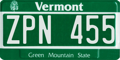 VT license plate ZPN455