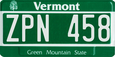 VT license plate ZPN458